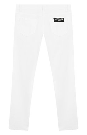 Детские джинсы BALMAIN белого цвета, арт. 6M6130/MD900/4-10 | Фото 2 (Материал внешний: Хлопок; Кросс-КТ: джинсы; Детали: Однотонный, Декор; Ростовка одежда: 10 - 11 лет | 140 - 146см)