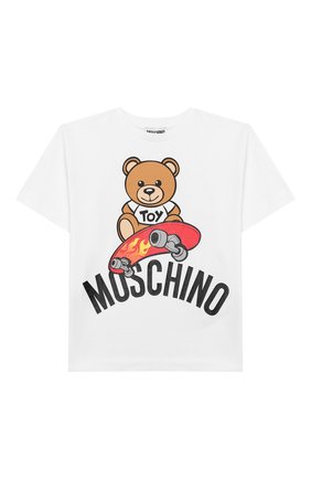 Детская хлопковая футболка MOSCHINO KID белого цвета по цене 5520 руб., арт. HVM029/LBA10/4A-8A | Фото 1 Детская хлопковая футболка MOSCHINO KID белого цвета, арт. HVM029/LBA10/4A-8A | Фото 1