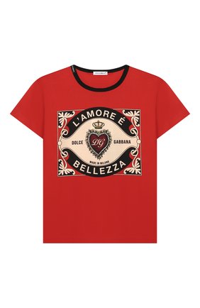 Детская хлопковая футболка DOLCE & GABBANA красного цвета по цене 10450 руб., арт. L4JT6S/G7VL0/8-14 | Фото 1 Детская хлопковая футболка DOLCE & GABBANA красного цвета, арт. L4JT6S/G7VL0/8-14 | Фото 1