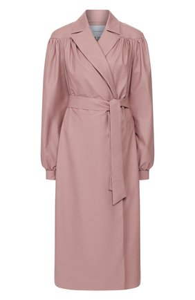 Женское пальто с поясом LESYANEBO розового цвета, арт. SS20/H-258A | Фото 1 (Рукава: Длинные; Материал внешний: Синтетический материал; Длина (верхняя одежда): Длинные; 1-2-бортные: Однобортные)