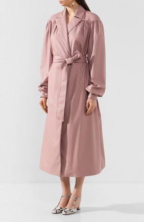 Женское пальто с поясом LESYANEBO розового цвета, арт. SS20/H-258A | Фото 3 (Рукава: Длинные; Материал внешний: Синтетический материал; Длина (верхняя одежда): Длинные; 1-2-бортные: Однобортные)