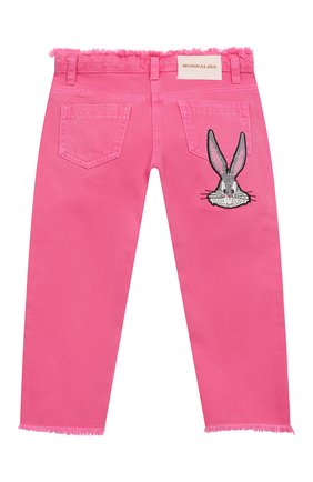 Детские джинсы MONNALISA розового цвета, арт. 195411 | Фото 2 (Детали: Декор, Однотонный; Кросс-КТ: джинсы)