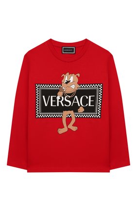 Детская хлопковый лонгслив VERSACE красного цвета по цене 11250 руб., арт. YD000209/YA00079/8A-14A | Фото 1 Детская хлопковый лонгслив VERSACE красного цвета, арт. YD000209/YA00079/8A-14A | Фото 1