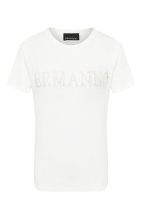Женская хлопковая футболка ERMANNO ERMANNO SCERVINO белого цвета по цене 15500 руб., арт. 46T TS21 JC0 | Фото 1 Женская хлопковая футболка ERMANNO ERMANNO SCERVINO белого цвета, арт. 46T TS21 JC0 | Фото 1