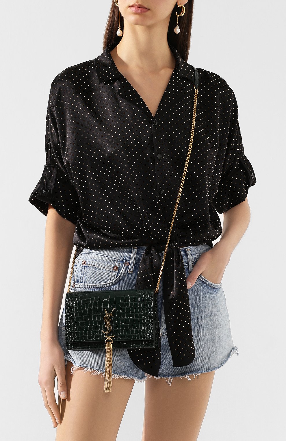 Женская сумка monogram kate small SAINT LAURENT зеленого цвета по цене 103500 руб., арт. 452159/DND1J | Фото 2 Женская сумка monogram kate small SAINT LAURENT зеленого цвета, арт. 452159/DND1J | Фото 2