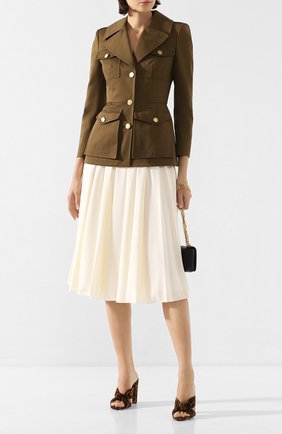 Женский хлопковый жакет ALEXANDER MCQUEEN хаки цвета по цене 180500 руб., арт. 605296/QFAAD | Фото 2 Женский хлопковый жакет ALEXANDER MCQUEEN хаки цвета, арт. 605296/QFAAD | Фото 2 (Рукава: Длинные; Материал подклада: Хлопок; Материал внешний: Хлопок; Случай: Повседневный; Длина (для топов): Стандартные; 1-2-бортные: Однобортные; Женское Кросс-КТ: Жакет-одежда)