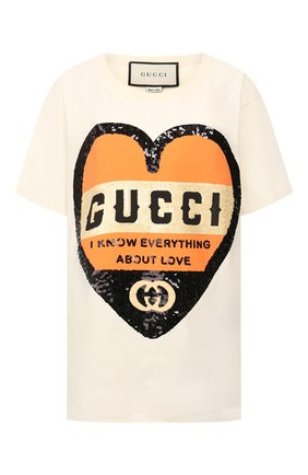 Женская хлопковая футболка GUCCI бежевого цвета по цене 49050 руб., арт. 492347/XJB72 | Фото 1 Женская хлопковая футболка GUCCI бежевого цвета, арт. 492347/XJB72 | Фото 1