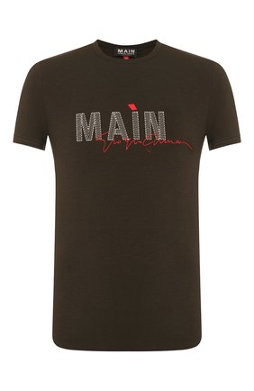 Мужская футболка из вискозы GIORGIO ARMANI хаки цвета, арт. 3HST80/SJP4Z | Фото 1 (Рукава: Короткие; Длина (для топов): Стандартные; Стили: Кэжуэл; Материал внешний: Вискоза; Принт: С принтом)