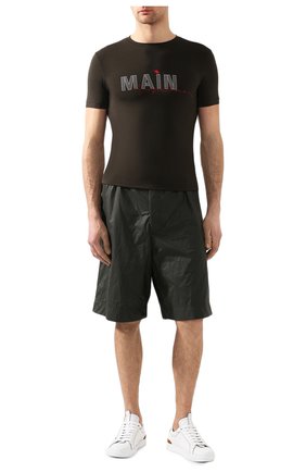 Мужская футболка из вискозы GIORGIO ARMANI хаки цвета, арт. 3HST80/SJP4Z | Фото 2 (Рукава: Короткие; Длина (для топов): Стандартные; Стили: Кэжуэл; Материал внешний: Вискоза; Принт: С принтом)