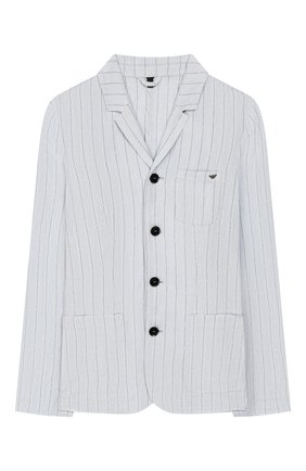 Детский льняной пиджак EMPORIO ARMANI голубого цвета по цене 39450 руб., арт. 3H4GJ1/4N3PZ | Фото 1 Детский льняной пиджак EMPORIO ARMANI голубого цвета, арт. 3H4GJ1/4N3PZ | Фото 1 (Рукава: Длинные; Материал внешний: Лен; Кросс-КТ: пиджак; Ростовка одежда: 10 - 11 лет | 140 - 146см, 16 лет | 164 см, 4 года | 104 см, 5 лет | 110 см, 6 лет | 116 см, 7 лет | 122 см, 8 лет | 128 см, 9 лет | 134 см)