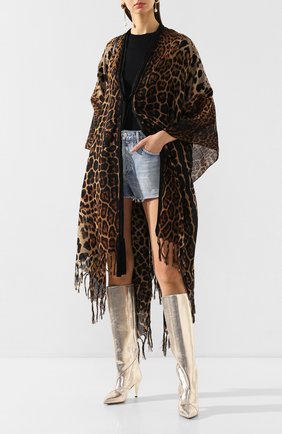 Женская шерстяная накидка SAINT LAURENT бежевого цвета по цене 99500 руб., арт. 610556/3Y200 | Фото 2 Женская шерстяная накидка SAINT LAURENT бежевого цвета, арт. 610556/3Y200 | Фото 2