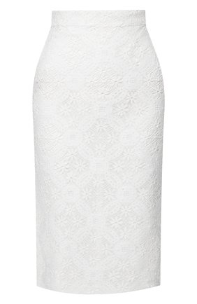 Женская хлопковая юбка ALEXANDER MCQUEEN белого цвета, арт. 620470/QEABP | Фото 1 (Материал подклада: Шелк; Длина Ж (юбки, платья, шорты): До колена; Материал внешний: Хлопок; Женское Кросс-КТ: Юбка-карандаш, Юбка-одежда)