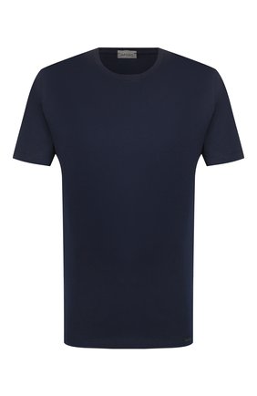 Мужская хлопковая футболка HANRO темно-синего цвета, арт. 075050 | Фото 1 (Материал внешний: Хлопок; Длина (для топов): Стандартные; Кросс-КТ: домашняя одежда; Мужское Кросс-КТ: Футболка-белье; Рукава: Короткие)