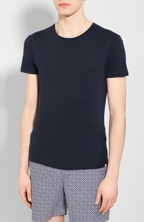 Мужская хлопковая футболка ORLEBAR BROWN темно-синего цвета, арт. 259555 | Фото 3 (Принт: Без принта; Рукава: Короткие; Длина (для топов): Стандартные; Мужское Кросс-КТ: Футболка-одежда; Материал внешний: Хлопок; Стили: Кэжуэл)