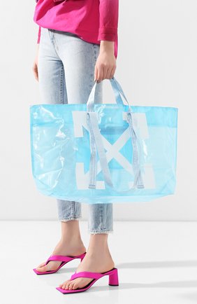 Женская сумка-тоут OFF-WHITE голубого цвета по цене 17600 руб., арт. 0WNA094R20H07071B301 | Фото 2 Женская сумка-тоут OFF-WHITE голубого цвета, арт. 0WNA094R20H07071B301 | Фото 2