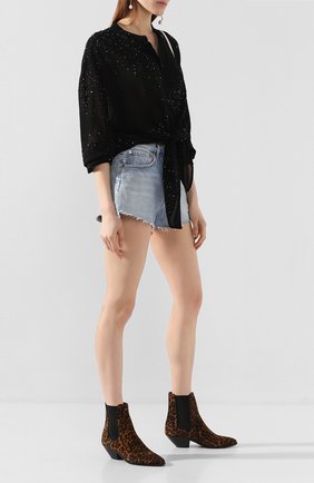 Женские замшевые ботинки west SAINT LAURENT леопардового цвета по цене 55600 руб., арт. 610663/1FL00 | Фото 2 Женские замшевые ботинки west SAINT LAURENT леопардового цвета, арт. 610663/1FL00 | Фото 2