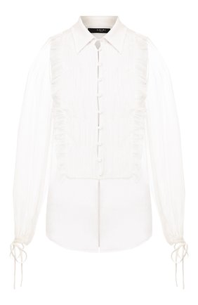 Женская шелковая блузка AMIRI белого цвета, арт. Y0W10302CH | Фото 1 (Длина (для топов): Стандартные; Материал внешний: Шелк; Рукава: Длинные; Принт: Без принта; Женское Кросс-КТ: Блуза-одежда)