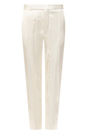 Женские шелковые брюки SAINT LAURENT белого цвета по цене 241500 руб., арт. 611919/Y2A31 | Фото 1 Женские шелковые брюки SAINT LAURENT белого цвета, арт. 611919/Y2A31 | Фото 1 (Материал подклада: Шелк; Материал внешний: Шелк; Силуэт Ж (брюки и джинсы): Прямые; Женское Кросс-КТ: Брюки-одежда; Длина (брюки, джинсы): Укороченные)