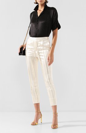 Женские шелковые брюки SAINT LAURENT белого цвета по цене 241500 руб., арт. 611919/Y2A31 | Фото 2 Женские шелковые брюки SAINT LAURENT белого цвета, арт. 611919/Y2A31 | Фото 2 (Материал подклада: Шелк; Материал внешний: Шелк; Силуэт Ж (брюки и джинсы): Прямые; Женское Кросс-КТ: Брюки-одежда; Длина (брюки, джинсы): Укороченные)