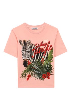 Детская хлопковая футболка DOLCE & GABBANA светло-розового цвета по цене 17550 руб., арт. L5JTCG/G7WQV/2-6 | Фото 1 Детская хлопковая футболка DOLCE & GABBANA светло-розового цвета, арт. L5JTCG/G7WQV/2-6 | Фото 1 (Рукава: Короткие; Материал внешний: Хлопок; Принт: С принтом; Девочки Кросс-КТ: футболка-одежда; Ростовка одежда: 2 года | 92 см, 4 года | 104 см)
