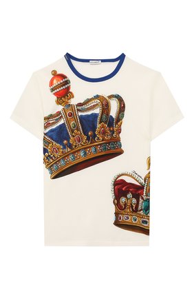 Детская хлопковая футболка DOLCE & GABBANA белого цвета по цене 11150 руб., арт. L4JT6S/G7VJR/8-14 | Фото 1 Детская хлопковая футболка DOLCE & GABBANA белого цвета, арт. L4JT6S/G7VJR/8-14 | Фото 1
