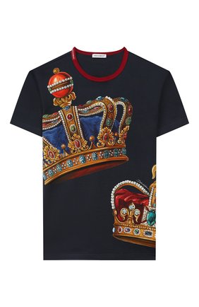 Детская хлопковая футболка DOLCE & GABBANA темно-синего цвета по цене 11150 руб., арт. L4JT6S/G7VJR/8-14 | Фото 1 Детская хлопковая футболка DOLCE & GABBANA темно-синего цвета, арт. L4JT6S/G7VJR/8-14 | Фото 1