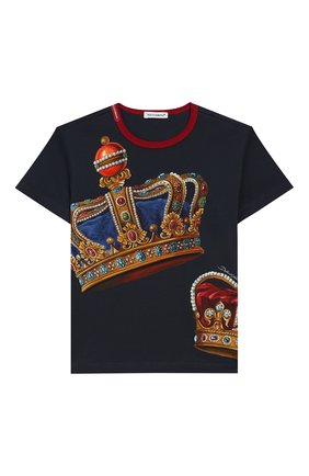 Детская хлопковая футболка DOLCE & GABBANA темно-синего цвета по цене 10450 руб., арт. L4JT6S/G7VJR/2-6 | Фото 1 Детская хлопковая футболка DOLCE & GABBANA темно-синего цвета, арт. L4JT6S/G7VJR/2-6 | Фото 1