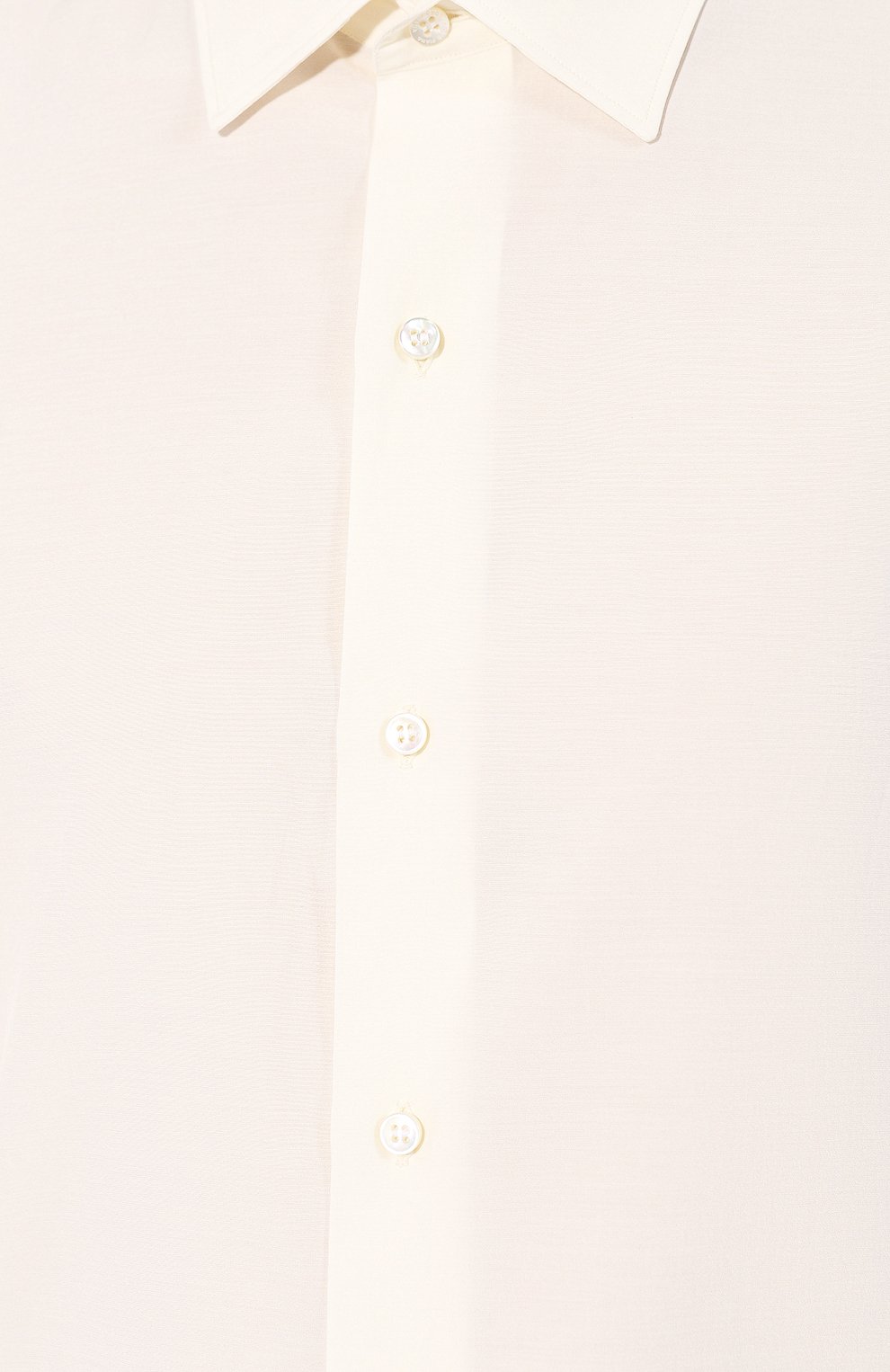 Мужская рубашка из смеси хлопка и шелка LORO PIANA кремвого цвета, арт. FAL1004 | Фото 5 (Манжеты: На пуговицах; Воротник: Кент; Материал внешний: Шелк, Хлопок; Рукава: Длинные; Случай: Повседневный; Длина (для топов): Стандартные; Региональные ограничения белый список (Axapta Mercury): RU; Принт: Однотонные; Мужское Кросс-КТ: Рубашка-одежда)