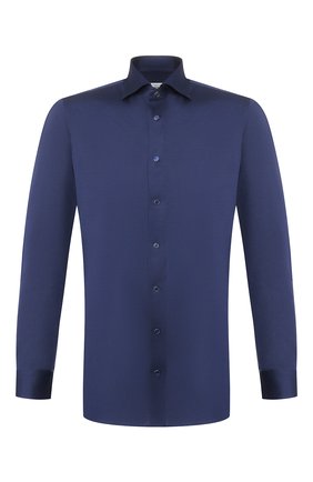 Мужская хлопковая рубашка ZILLI темно-синего цвета, арт. MFT-MERCU-56014/RJ01 | Фото 1 (Длина (для топов): Стандартные; Материал внешний: Хлопок; Рукава: Длинные; Мужское Кросс-КТ: Рубашка-одежда; Принт: Однотонные; Случай: Повседневный; Манжеты: На пуговицах; Воротник: Акула; Региональные ограничения белый список (Axapta Mercury): RU)