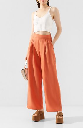 Женские льняные брюки EMPORIO ARMANI оранжевого цвета по цене 34900 руб., арт. 5NP24T/52012 | Фото 2 Женские льняные брюки EMPORIO ARMANI оранжевого цвета, арт. 5NP24T/52012 | Фото 2