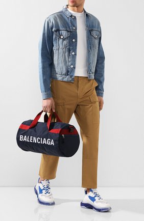 Мужская текстильная спортивная сумка wheel BALENCIAGA темно-синего цвета, арт. 581807/HPG1X | Фото 2 (Материал: Текстиль; Ремень/цепочка: На ремешке; Размер: large)
