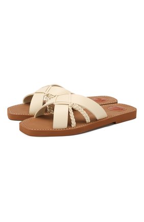 Женские кожаные шлепанцы CHLOÉ кремвого цвета по цене 26250 руб., арт. CHC20S28991 | Фото 1 Женские кожаные шлепанцы CHLOÉ кремвого цвета, арт. CHC20S28991 | Фото 1