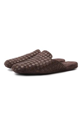 Мужского кожаные домашние туфли HOMERS AT HOME темно-коричневого цвета, арт. 16097/ANTE | Фото 1 (Материал внутренний: Натуральная кожа; Мужское Кросс-КТ: тапочки-обувь; Материал внешний: Кожа)