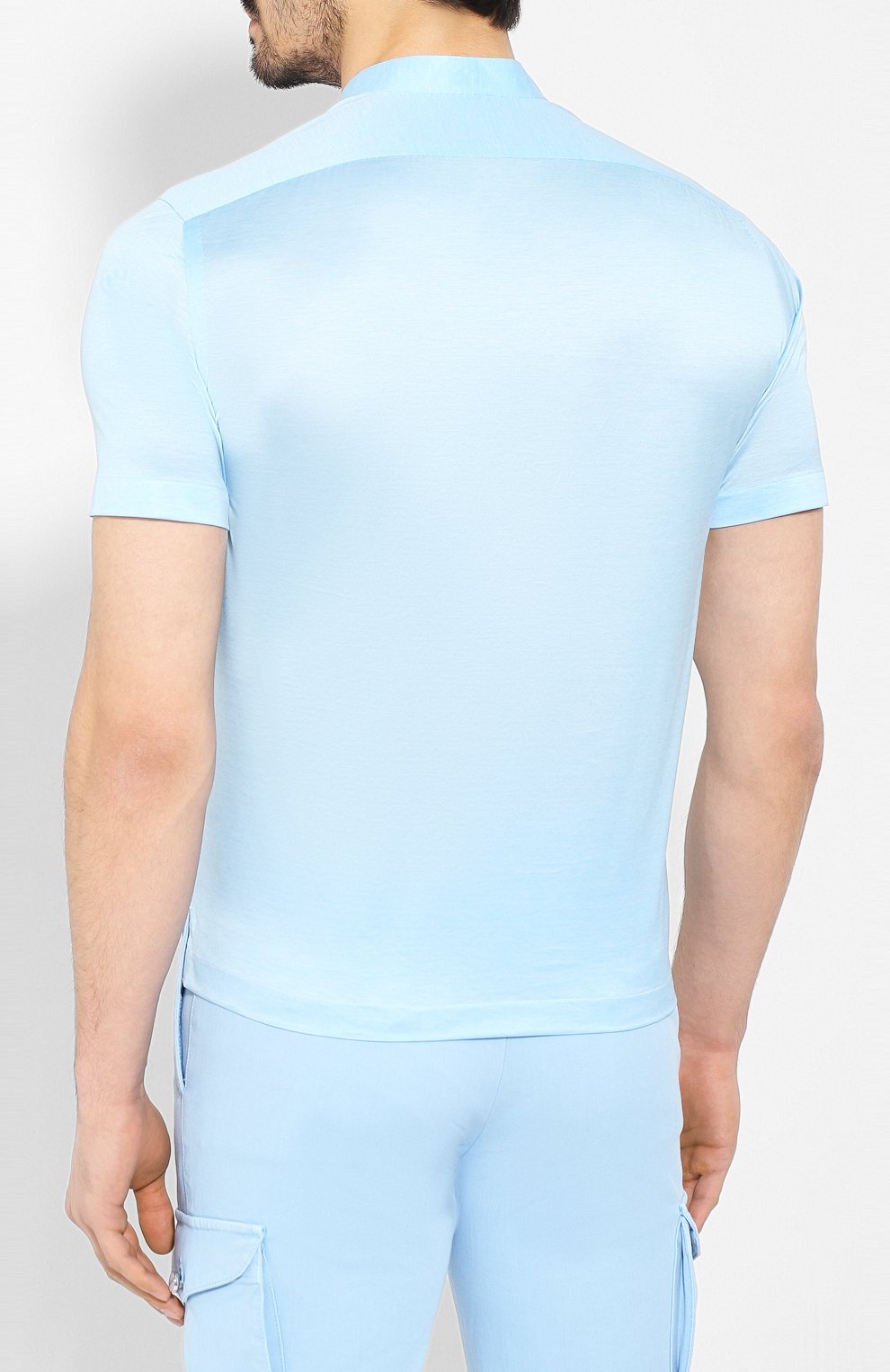 Мужская хлопковая футболка KITON голубого цвета, арт. UMCCAPH07217 | Фото 4 (Принт: Без принта; Рукава: Короткие; Длина (для топов): Стандартные; Региональные ограничения белый список (Axapta Mercury): RU; Материал внешний: Хлопок; Стили: Кэжуэл)