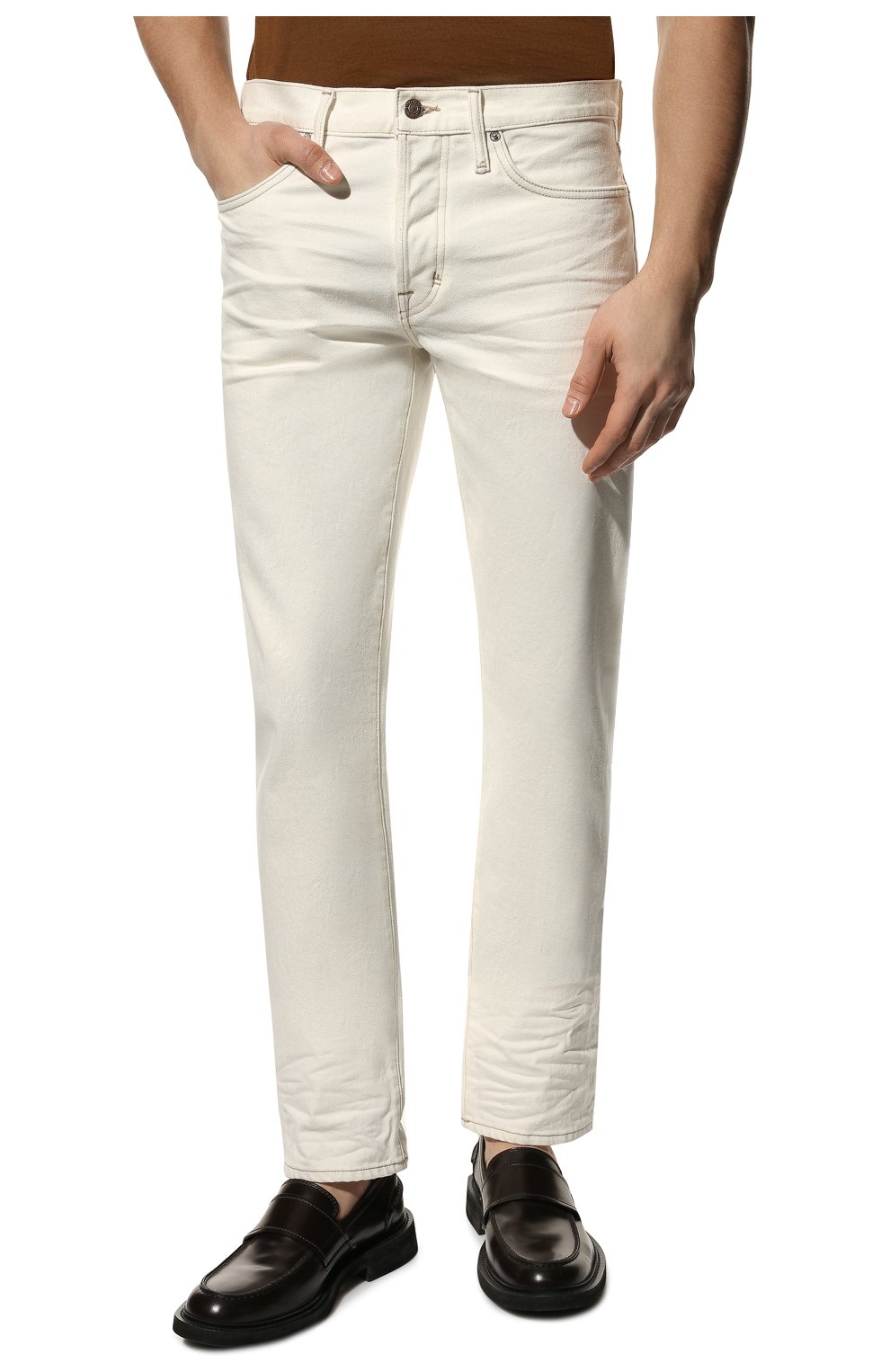 Мужские джинсы TOM FORD кремвого цвета, арт. BUJ32/TFD002 | Фото 3 (Силуэт М (брюки): Прямые; Кросс-КТ: Деним; Региональные ограничения белый список (Axapta Mercury): RU; Материал внешний: Хлопок)