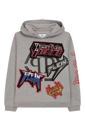 Детский хлопковое худи PHILIPP PLEIN серого цвета по цене 22650 руб., арт. S20C BJB0286 PJO002N | Фото 1 Детский хлопковое худи PHILIPP PLEIN серого цвета, арт. S20C BJB0286 PJO002N | Фото 1