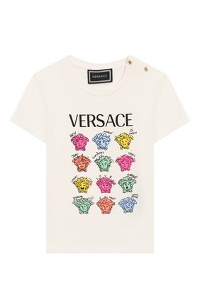 Детский хлопковая футболка VERSACE белого цвета по цене 6510 руб., арт. YA000134/YA00019 | Фото 1 Детский хлопковая футболка VERSACE белого цвета, арт. YA000134/YA00019 | Фото 1