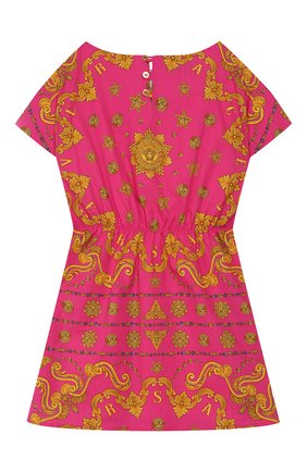 Детское хлопковое платье VERSACE розового цвета по цене 21800 руб., арт. YC000089/A232758/4A-6A | Фото 2 Детское хлопковое платье VERSACE розового цвета, арт. YC000089/A232758/4A-6A | Фото 2 (Рукава: Короткие; Материал внешний: Хлопок; Материал подклада: Хлопок; Принт: С принтом; Девочки Кросс-КТ: Платье-одежда; Случай: Повседневный)
