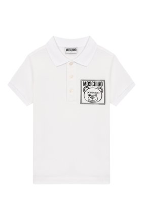 Детское хлопковое поло MOSCHINO KID белого цвета по цене 8370 руб., арт. HWM01T/LEA04/4A-8A | Фото 1 Детское хлопковое поло MOSCHINO KID белого цвета, арт. HWM01T/LEA04/4A-8A | Фото 1