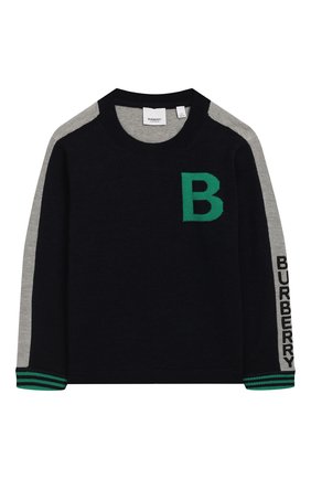Детский шерстяной пуловер BURBERRY темно-синего цвета по цене 19200 руб., арт. 8022112 | Фото 1 Детский шерстяной пуловер BURBERRY темно-синего цвета, арт. 8022112 | Фото 1