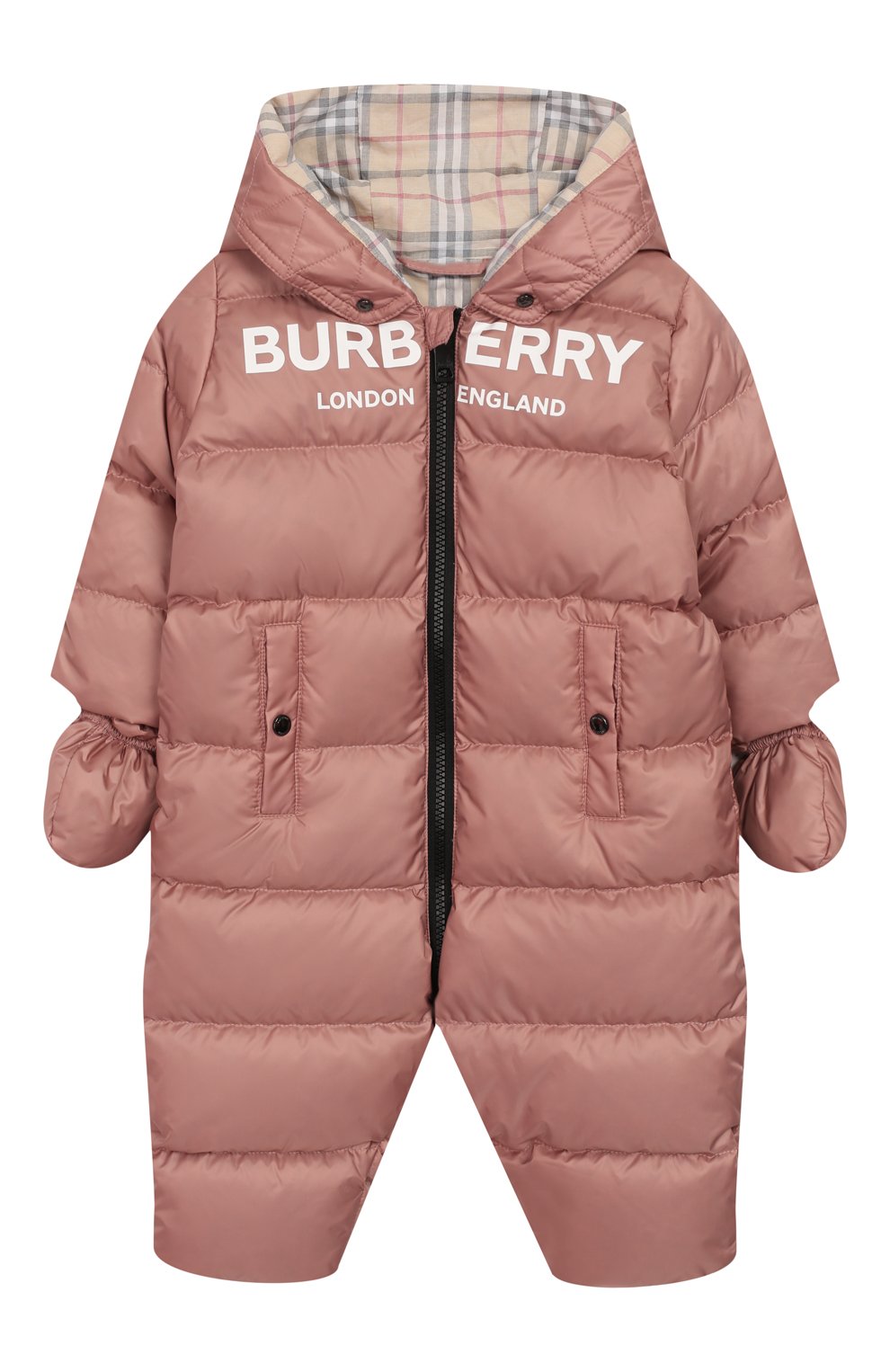 Детский пуховый комбинезон BURBERRY розового цвета, арт. 8021086 | Фото 1