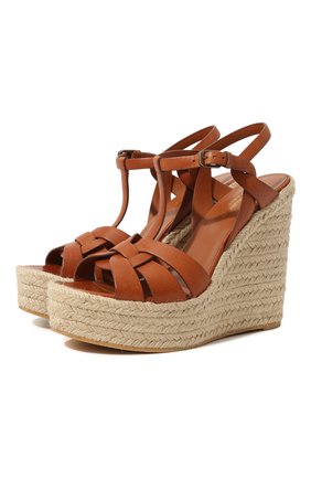 Женские кожаные босоножки espadrille SAINT LAURENT коричневого цвета по цене 47800 руб., арт. 611924/BDA00 | Фото 1 Женские кожаные босоножки espadrille SAINT LAURENT коричневого цвета, арт. 611924/BDA00 | Фото 1