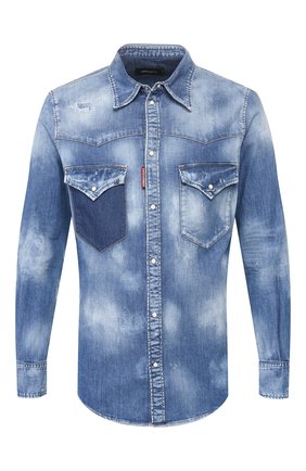 Мужская джинсовая рубашка DSQUARED2 синего цвета по цене 49850 руб., арт. S71DM0402/S30341 | Фото 1 Мужская джинсовая рубашка DSQUARED2 синего цвета, арт. S71DM0402/S30341 | Фото 1