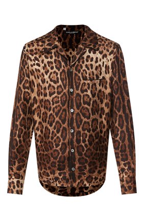Мужская шелкова сорочка DOLCE & GABBANA коричневого цвета, арт. G5GY4T/IS1B7 | Фото 1 (Рукава: Длинные; Длина (для топов): Стандартные; Материал внешний: Шелк; Кросс-КТ: домашняя одежда)