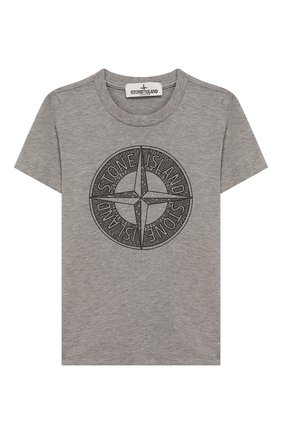 Детская хлопковая футболка STONE ISLAND серого цвета по цене 4860 руб., арт. 721621059/4 | Фото 1 Детская хлопковая футболка STONE ISLAND серого цвета, арт. 721621059/4 | Фото 1