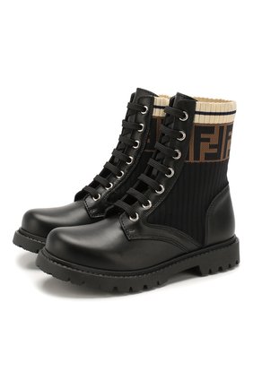Детские кожаные ботинки FENDI черного цвета по цене 36800 руб., арт. JMR329/A8CU/27-31 | Фото 1 Детские кожаные ботинки FENDI черного цвета, арт. JMR329/A8CU/27-31 | Фото 1