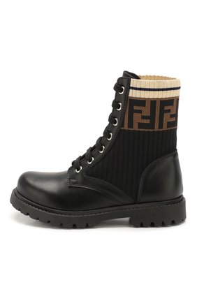 Детские кожаные ботинки FENDI черного цвета по цене 36800 руб., арт. JMR329/A8CU/27-31 | Фото 2 Детские кожаные ботинки FENDI черного цвета, арт. JMR329/A8CU/27-31 | Фото 2