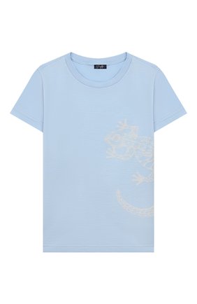 Детская хлопковая футболка IL GUFO голубого цвета, арт. P20TS221M7011/5A-8A | Фото 1 (Рукава: Короткие; Материал внешний: Хлопок; Ростовка одежда: 4 года | 104 см, 5 лет | 110 см)