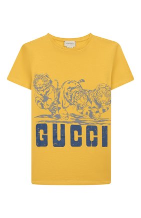 Детская хлопковая футболка GUCCI желтого цвета по цене 9200 руб., арт. 547559/XJB44 | Фото 1 Детская хлопковая футболка GUCCI желтого цвета, арт. 547559/XJB44 | Фото 1
