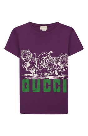 Детская хлопковая футболка GUCCI фиолетового цвета по цене 9200 руб., арт. 547559/XJB44 | Фото 1 Детская хлопковая футболка GUCCI фиолетового цвета, арт. 547559/XJB44 | Фото 1